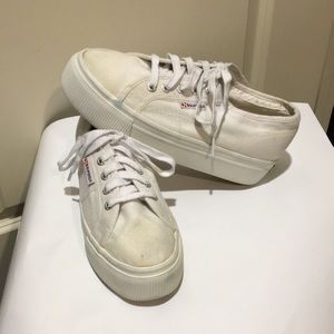 Anthropologie Superga lace up canvas Platform Sneakers distressed size M6/W7.5